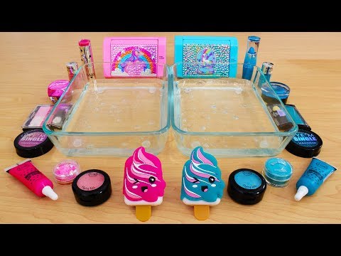 Pink vs Teal - Mixing Makeup Eyeshadow Into Slime! Special Series 77 Satisfying Slime Video