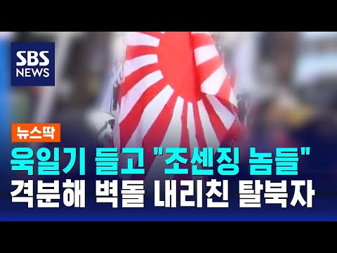 욱일기 들고 &quot;조센징 놈들&quot;&hellip;격분해 벽돌 내리친 탈북자 / SBS / 뉴스딱