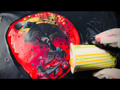 Using LEFTOVER PAINT to create a A RED GIANT - Pour Paint Abstract art-Canvas painting for beginners