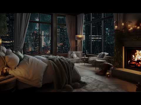 Rainy Window Ambiance | Fireside Serenity and Soothing Rainfall