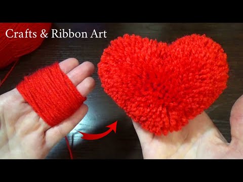 Super Easy Pom Pom Heart Making Idea with Fingers - Amazing Valentine's Day Crafts-  DIY Yarn Heart