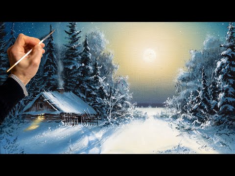 👍 Acrylic Landscape Painting - Winter Night / Easy Art / Drawing Lessons / Satisfying Relaxing.