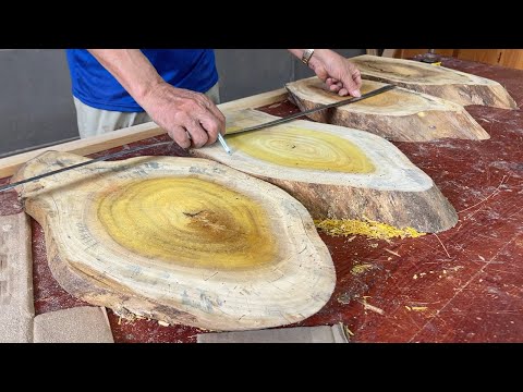 Fun Woodworking Project From Naturally Textured  Wood Slices // Unique Table Design Unprecedented