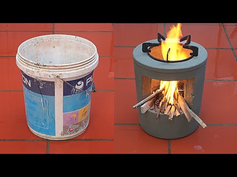 wood stoves, cement and plastic buckets - how to make wood stoves