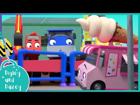 🚧🍦 The Great Ice Cream Escape 🍦🚜 | NEW | Digley and Dazey | Construction Truck Cartoons for Kids