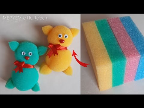 🐻TOO SIMPLE AND CUTE_making a teddy bear from dish sponge.