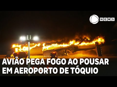 Avi&atilde;o pega fogo ao pousar em aeroporto de T&oacute;quio