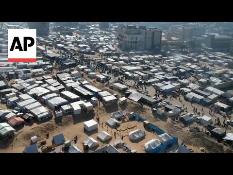 Drone footage shows thousands of displaced people in southern Gaza