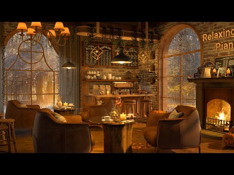 Autumn Rainy Day in Cozy Coffee Shop 4K with Relaxing Jazz Music for Study/Work to