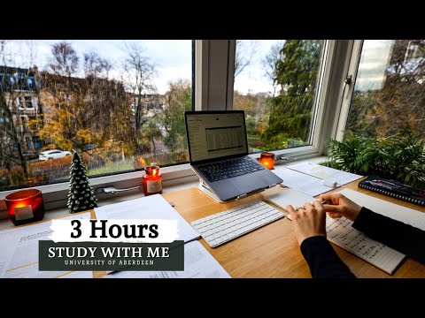 3 HOUR STUDY WITH ME on A RAINY DAY |  Background noise, 10 min Break, No music, Study with Merve