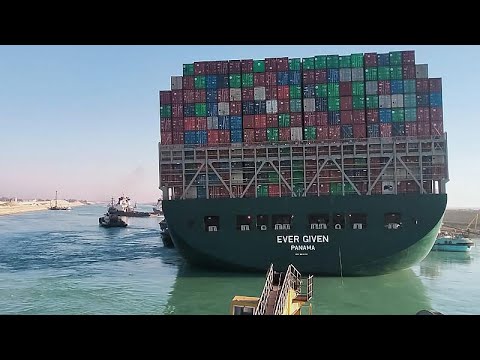 Stranded Suez canal container ship 'Ever Given' partially freed