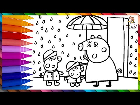 Drawing And Coloring Peppa Pig, George Pig And Mommy Pig In The Rain 🐷☔🌧️🌈 Drawings For Kids