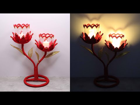 DIY Plastic Bottle Candle Holder Ideas | Tempat lilin bentuk bunga dari botol plastik bekas