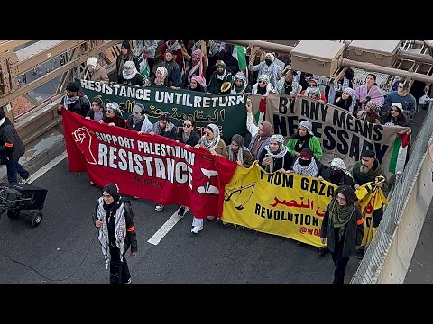 🇵🇸 Pro Palestinian Protesters Walking Over Brooklyn Bridge