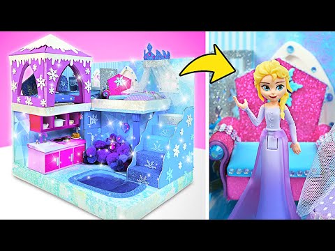 DIY Elsa's Ultimate Mini Castle with Water Slide and Icy Pool from Cardboard❄️🏰