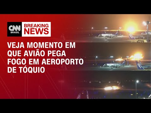 Veja momento em que avi&atilde;o pega fogo em aeroporto de T&oacute;quio | CNN NOVO DIA