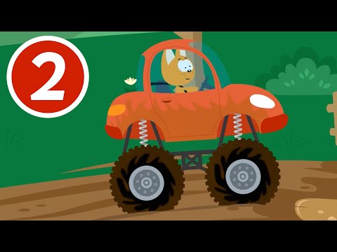 Kitty and Magic garage - Head over hills in mud - Cartoons for kids