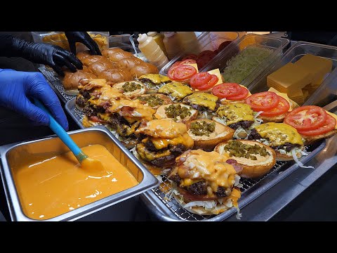 homemade deep cheese sauce! deep cheese bacon double burger - korean street food