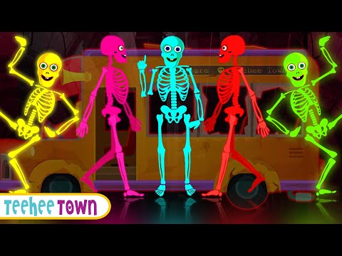 Wheels On The Bus With Five Skeletons + Spooky Scary Skeletons Songs By Teehee Town