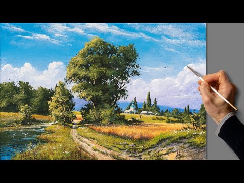 Аcrylic Landscape Painting - Summer Day / Satisfying Art / Easy Drawing For Beginners / Акрил