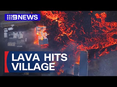 Lava engulfs homes after volcano erupts | 9 News Australia