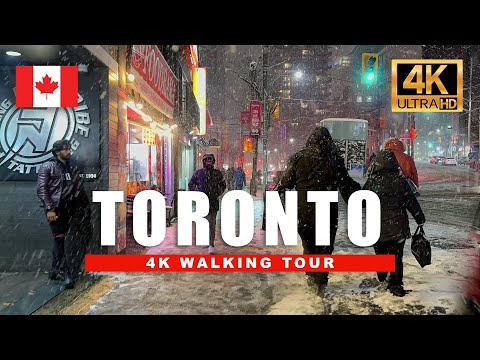 3 Hour Heavy Snowfall in Downtown Toronto - 2024 Winter Storm Walking tour [ 4K HDR 60fps ]