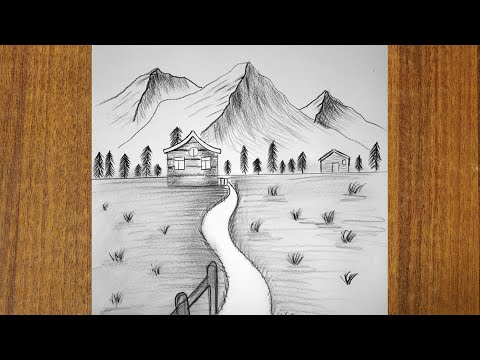 How to Draw a Landscape Using Pencil Sketch For Beginners || Scenery Drawing Sketch