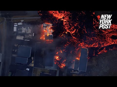 Video shows the moment lava pours over a home in Grindavik, Iceland