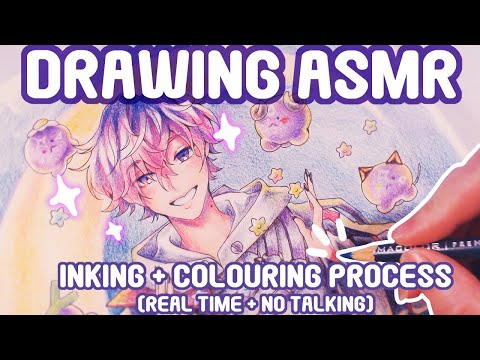 Drawing ASMR | Inking+ Colouring Process|  Real Time &amp; No Talking