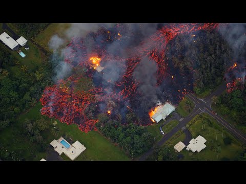 Aerial footage shows volcanic lava destroying homes in Hawaii