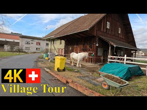 Village walk Tour in Switzerland (4K)