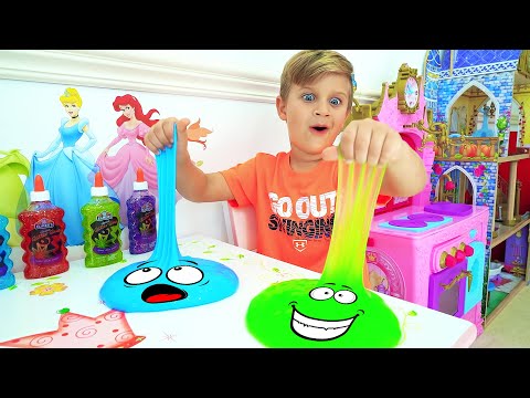 Roma and Diana are playing with slimes | Fun games with dad