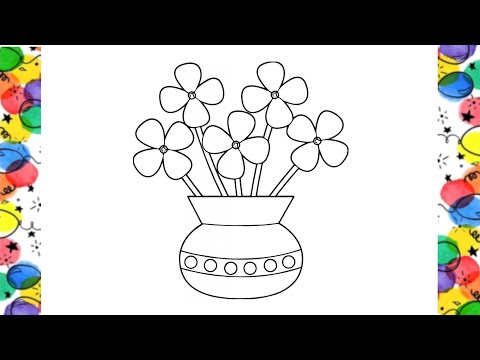 Simple , Easy Drawing and Colouring Flower pot For Kids and Toddlers🏵️🏵️//How to Colour Flowers