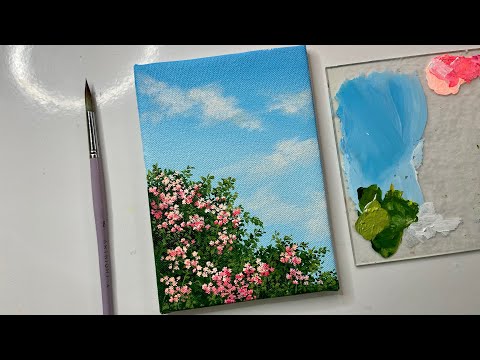 Easy flower painting/ cloud painting technique/ acrylic painting tutorial for beginners