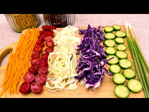 Only with cabbage, cucumber, green onion, tomato,carrot. Make an easy and affordable delicious salad