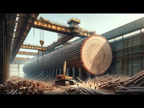 Giant wood factory operating at full capacity &quot;Thousand Year Old Tree Chopping Machine&quot;