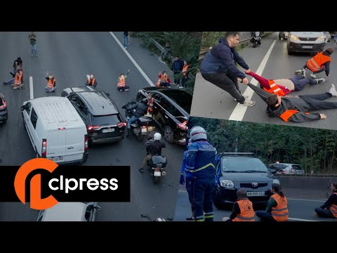 Blocage de l'autoroute par des militants de &quot;Derni&egrave;re R&eacute;novation&quot; (28 octobre 2022, A6, France) [4K]