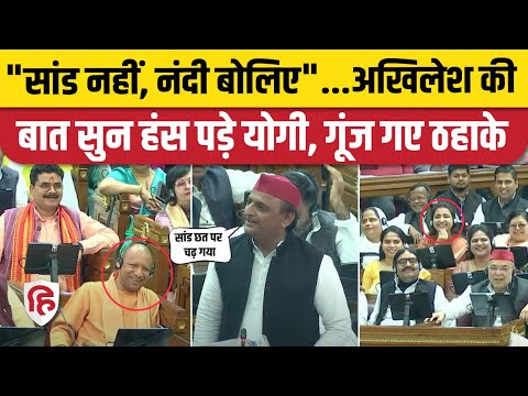 Akhilesh Yadav Speech UP Vidhan Sabha: सांड को लेकर अखिलेश ने फिर तीखे कसे तंज, CM Yogi भी हंसे