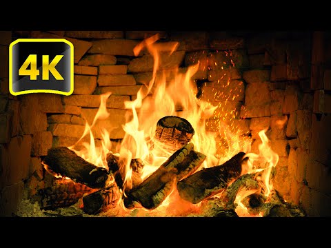 🔥 Relaxing FIREPLACE (3 Hours) with Burning Logs and Crackling Fire Sounds for Stress Relief 4K UHD