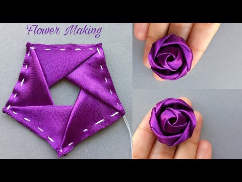 DIY: How to make an adorable fabric rose flower in just 11 minutes! | DIY Flowerribbonembroidery