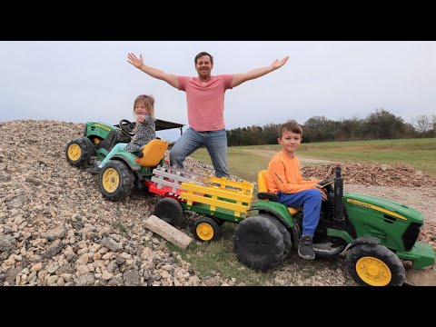 Playing with tractors in the rocks and mud | Tractors for kids