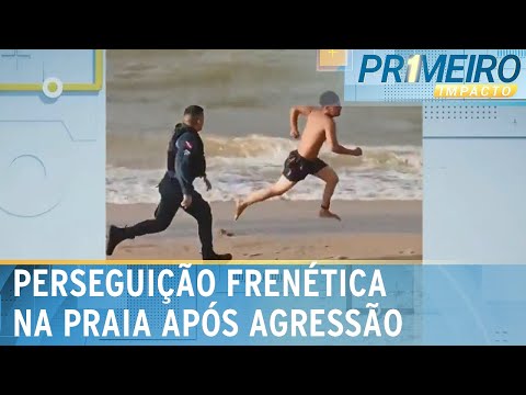 Homem d&aacute; garrafada em namorada e &eacute; perseguido em praia | Primeiro Impacto (04/01/23)