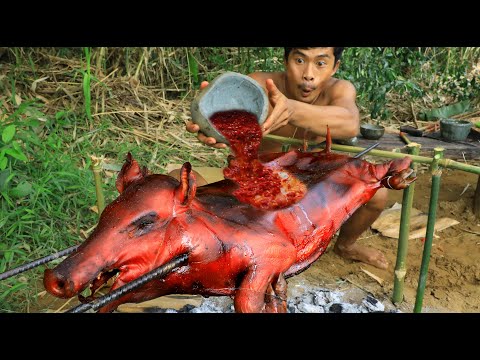 survival in the forest- What is the sound of the boat? (part 2)  Delicious Pork Recipe