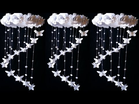 How to make easy paper rose flowers wall hanging|Wind chime| Decoration idea|White Paper crafts|DIY