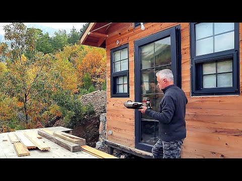 Building DIY WOOD CABIN Interior Wall Paneling | Breakfast &amp; Dinner in the Village