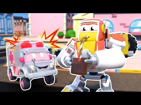 Help! The AMBULANCE ROBOT is giving everybody a sleeping POTION! - Transformer Robot Car Epic Battle