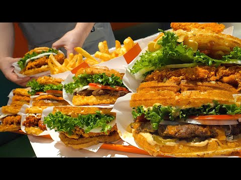 How to make amazing chicken waffle burgers - Korean street food