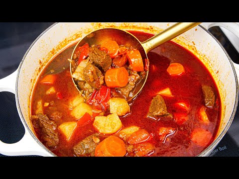 The Tastiest Beef Stew Recipe Ever! Famous Hungarian Goulash Recipe! Easy Beef and Potato Recipe!