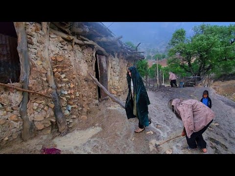 Heavy rain in the village, hard nomadic life