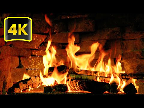 4K Crackling Fireplace &amp; Burning Logs 🔥 Relaxing Fireplace (3 Hours) for Stress Relief, Sleep, Relax